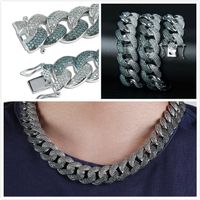 New Fashion White Gold Plated Emerald CZ Cubic Zirconia Iced Out Cuban Link Chains Necklace 18mm Hip Hop Rapper Chain Jewelry Gifts for Men
