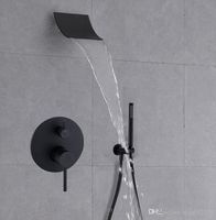 Brass Black Shower Set Bathroom Faucet Wall Mounted Rainfall...