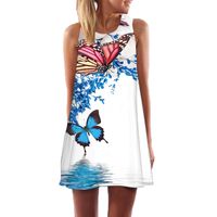 БНК новый короткий пляж платье женщин 2019 новый стиль цифровой печати случайные Bohomian платья без рукавов с круглым вырезом шифон летнее платье