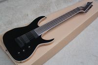 Fábrica al por mayor de 8 cuerdas de la guitarra eléctrica Mate Negro con palisandro, Hardware Negro, cuerpo y cuello blanco unen, pueden personalizarse