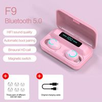 F9-9 auricolare TWS 5.0 stereo Bass Sport auricolare auricolari Bluetooth Wireless Headphone impermeabile 2200mAh LED Digital Charging Box