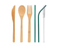 Set di posate di bambù 5pcs / set cucchiaio forchetta coltello pennello di paglia posate da tavola set casa da pranzo cucina bar strumento di cottura SN3186