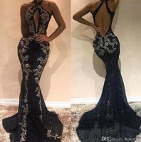 2020 Sexy Mermaid Prom Suknie Wieczorowe Suknie Arabskie Czarne Backless Długie Wakacje Wear Pageant Party Suknia Custom Made Plus Size BC0911