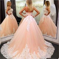Vestido de noiva rosa para mulheres 2022 noiva de decote no decote de coração vestido de renda de renda de renda de noiva Quinceanera vestidos com trem longo