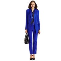 Custom Made Kraliyet Mavi Pantsuits Tek Göğüslü İş Resmi Pantsuits Kadınlar Tam Kollu Ceket + Pantolon 2 Parça Takım Elbise Kadın Pantsuit