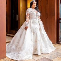 Fabulous Plus Size Mermaid Lace Wedding Dresses With Detacha...