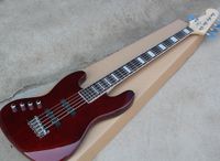 Glossy red left handed 5 strings electric bass guitar with 2...