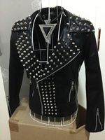 2017 новых мужских черных кожаных заклепок панк DJ певица рок куртка брюки мужская стройная повседневная мода верхняя одежда MAN DS танцор костюм1