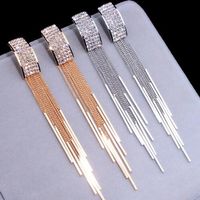 New Gold Color Long Crystal Tassel Dangle Earrings for Women...