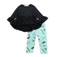 Niñas Niñas Ropa para niños Mermaid Ruffle Cotton Top con pantalones impresos Boutique Trajes de moda Ropa de Niños Ropa