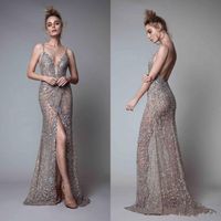 2020 neuer Rhinestones Ärmel Tiefer Ausschnitt Abendkleid Backless bodenlangen formale Abendkleider Berta Vorder Split Abendkleider