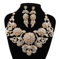 Lusso vintage gioielli set collana orecchini maxi donne grandi pendent dichiarazione economica Collares f1101 con strass 10 colori