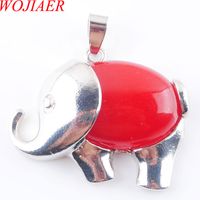 WOJIAER Cute Elephant Animal Pendants Necklace Natural Red Jades Gem Stone Energy For Child Jewelry Chakra DN3608