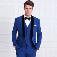 Moda de um Botão azul Noivo Smoking Xaile Lapela Groomsmen Homens Ternos de Casamento Noivo (Jaqueta + Calça + colete + Gravata) NO: 58