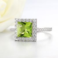 Wholesale-Kuololit 7x7mmNatural Peridot Gemstone Rings for Women Real 925 Sterling Silver Princess Cutting Wedding Engagement Fine Jewelry