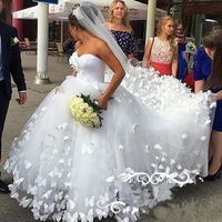 2020 빈티지 볼 가운 웨딩 드레스 3D 나비 공주 얇은 명주 그물 레이스 연인 목 웨딩 드레스 사용자 정의 플러스 사이즈