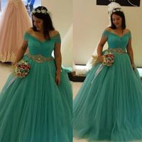 2019 New Cheap Quinceanera Ball Gown Dresses Off Shoulder Tulle Sash Cap Sleeves Puffy Plus Size Custom Party Plus Size Prom Evening Gowns
