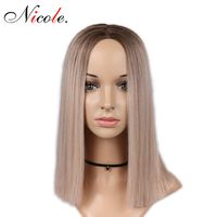 NICOLE Synthetic Bob Wigs Blonde Color 14Inch Wigs for Women Middle Part Natural Hairline Heat Resistant Fiber Straight Bob Wigs Hairstyle