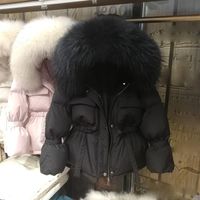 Gran chaqueta de mapache natural con capucha chaqueta de invierno con capucha para mujeres pato blanco abajo abrigos cortos sólidos gruesos cálidos parkas encaje hacia arriba abrigo de nieve