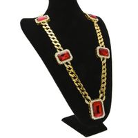 Hurtowni Mężczyźni Hip Hop Rock Jewelry Gold Silived 5 SZTUK Square Czerwony Kryształ 30 "Pełny Naszyjnik Link Rhinestone Miami Cuban