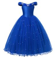 vestidos de princesa para la fiesta de Halloween niñas azul vestido de la ropa de la muchacha del hombro vestido de bola del desfile de los niños Deluxe mullido de bolas de vestuario BY1536