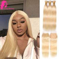 sexy hot 613 platinum blonde bundles 44 lace closure with 3pcs human hairs blonde peruvian straight hair 3 bundles with closures in stock