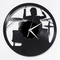 ドラムビニール壁時計LPレコード家の装飾手作りアートパーソナリティギフト（サイズ：12インチ、カラー：ブラック）