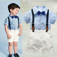 Новые летние Мальчики Одежда Set Детская рубашка с бантом и чулок шорты 4-шт Экипировка для младенцев мальчиков Одежда для мальчиков Мода Костюм