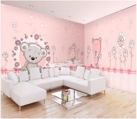 Sala 3d papel de parede pano personalizado foto Casa Inteira Personalizado Urso Rosa Princesa Quarto Mural papel de parede para paredes 3 d impressão de tecido de parede coberta