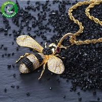 Ciondolo ghiacciato hip hop gioielli micropave diamante simulato diamante cz bling bee collana pendente con catena di corda per uomini di lusso designer marchio