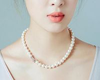 Beautiful 9- 10mm South Sea round white pearl necklace 18 inc...