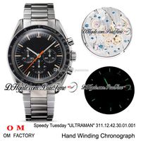 OMF Moon Speedy Dienstag 2 Ultraman Handaufzug Chronograph Herren-Uhr-Schwarz-Edelstahl-Armband am besten Auflage New Puretime Dial