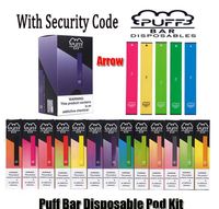 Puff Bar Disposable Pod dispositivo con codice di sicurezza 280 mah batteria 1.3 ml bastone Usa E Getta pod Kit con diversi colori e Display Box