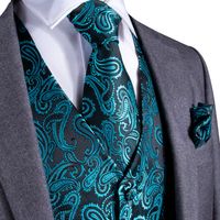 Clássico verde de Homens Fast Shipping Sólidos Paisley Silk Jacquard Colete Vest Handkerchief Abotoaduras Wedding Party Tie Vest Suit Set MJ-0107