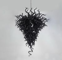 Magnífica moderna vidrio negro cristal lámpara de araña decoración lámpara led lámpara gota forma vidrio colgante mano soplado vidrio flor araña