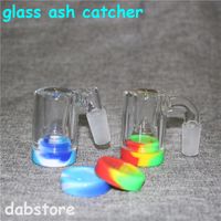 Wasserhaare 14mm männlicher Glas Ash Catcher mit Farben Silikon enthalten gerade Wasserbong-Öl-Righ für Raucherrohre