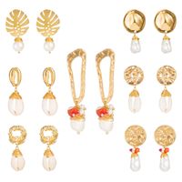 Pearl Eearrings for Women 18K Gold Pattern Flower Ear Needle...
