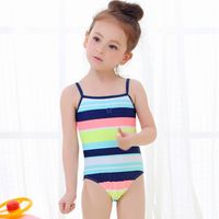 2020 New Baby Girls traje de baño Moda Kids Suspender Rainbow Rayas Rayas Swimwear One Pieza Playa Niños Natillas Traje
