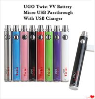 Evod UGO Twist 3.3-4.2V Ego Tension Variable Vape Pen VV Batterie 650 900 mAh 510 Atomiseur avec Chargeur Micro USB
