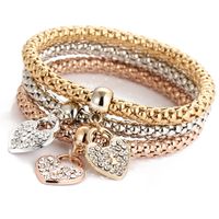 Hart Armbanden 3 stks / partij Dameslegering Bedelarmband Love Crystal Armbanden Armbanden Sieraden Valentijnsdag Meisjes Gift JJ85