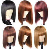 Ombre Colored Straight Short Wig Peruvian Short Bob Wigs with Bangs Indian Human Hair None Lace Wigs Brazilian Human Hair Wigs