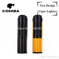 Ny ankomst Cohiba Metal Wire Drawing Pocket Single Windroof Jet Flame Cigar Tändare Torch Ljusare med Original Box