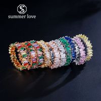 Cute Rainbow Baguette CZ Eternity Ring Trendy Engagement Wedding Stack Rings for Women Irregular Copper Inlaid Zircon Crystal Jewelry Gift