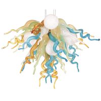 Lampes de pendentif modernes Murano Lustre Lights Blanc Bleu Orange Multicolor 28 pouces LED 100% Pendentif en verre soufflé à la main Chandeliers