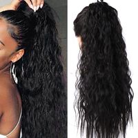 Long deep curly ponytail human hair clip in black weave brai...