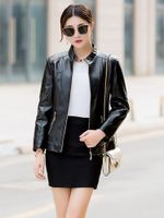 Women' s Korean Bomber Black Plus Size Faux Leather Jack...