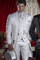 Embroidery Groom Tuxedos White Long Groomsmen Mens Wedding D...