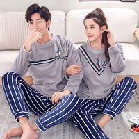 BZEL Couple Pajama Sets Flannel Long Sleeve Sleepwear Round ...