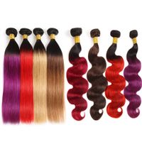 Ishow 10A Braziliaans Menselijk Haar Bundels Ombre Kleur Hair Extensions 3 stks met Kantsluiting T1B / Paars 99J Body Wave Recht voor vrouwen Alle leeftijden 8-24 inch