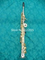Série personalizada Bela prata chapeado corpo corporal laca chave soprano tubulação reta b saxofone de latão liso com case bocal frete grátis